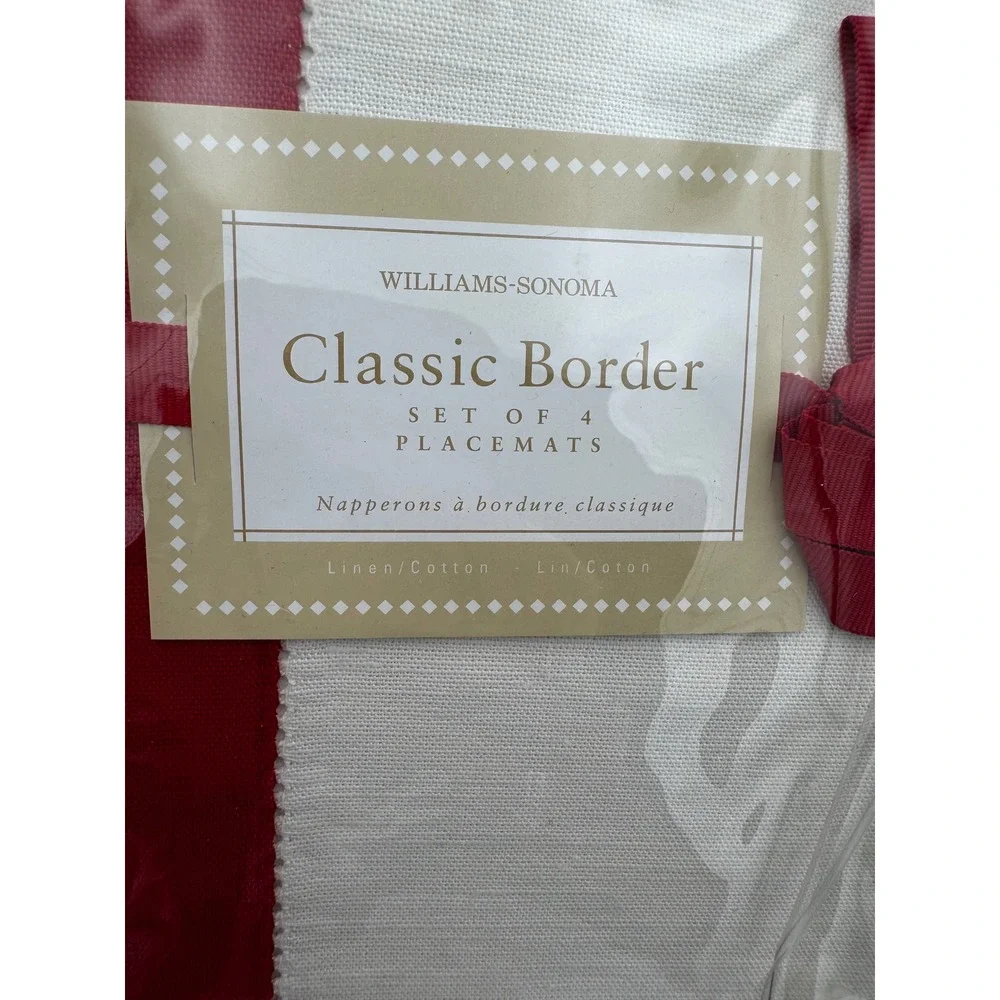 NWT Williams Sonoma Classic Border Red Cream 4 Placemats 4 Napkins Discontinued